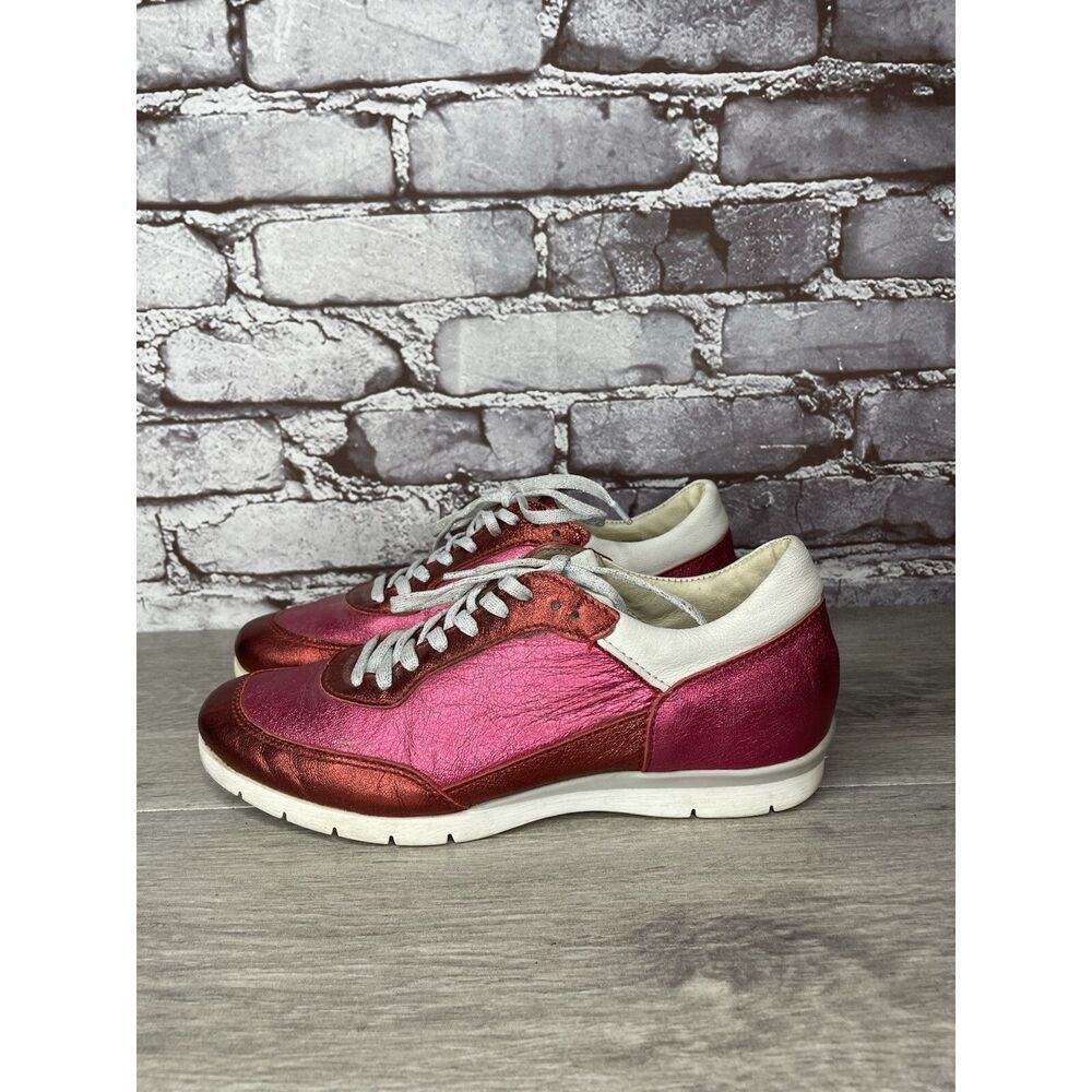 MJUS Pink Metallic Leather Comfort Casual Lace Up Sneakers Women Sz 37EU/6.5M US